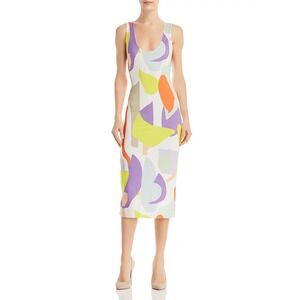 Alice + Olivia Dress Womens 6 Geometric Collage Midi Bodycon Colorful Cocktail